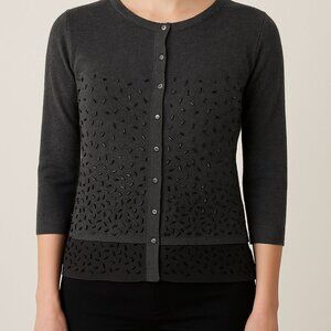 Adolfo Dominguez Gray Beaded Chiffon Hem Cropped Cardigan Size Small